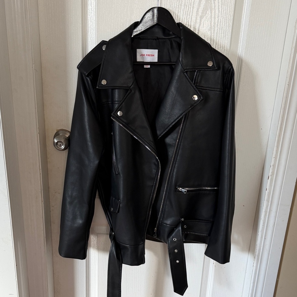 Joe Fresh Women's Classic Black Faux Leather Biker Jacket